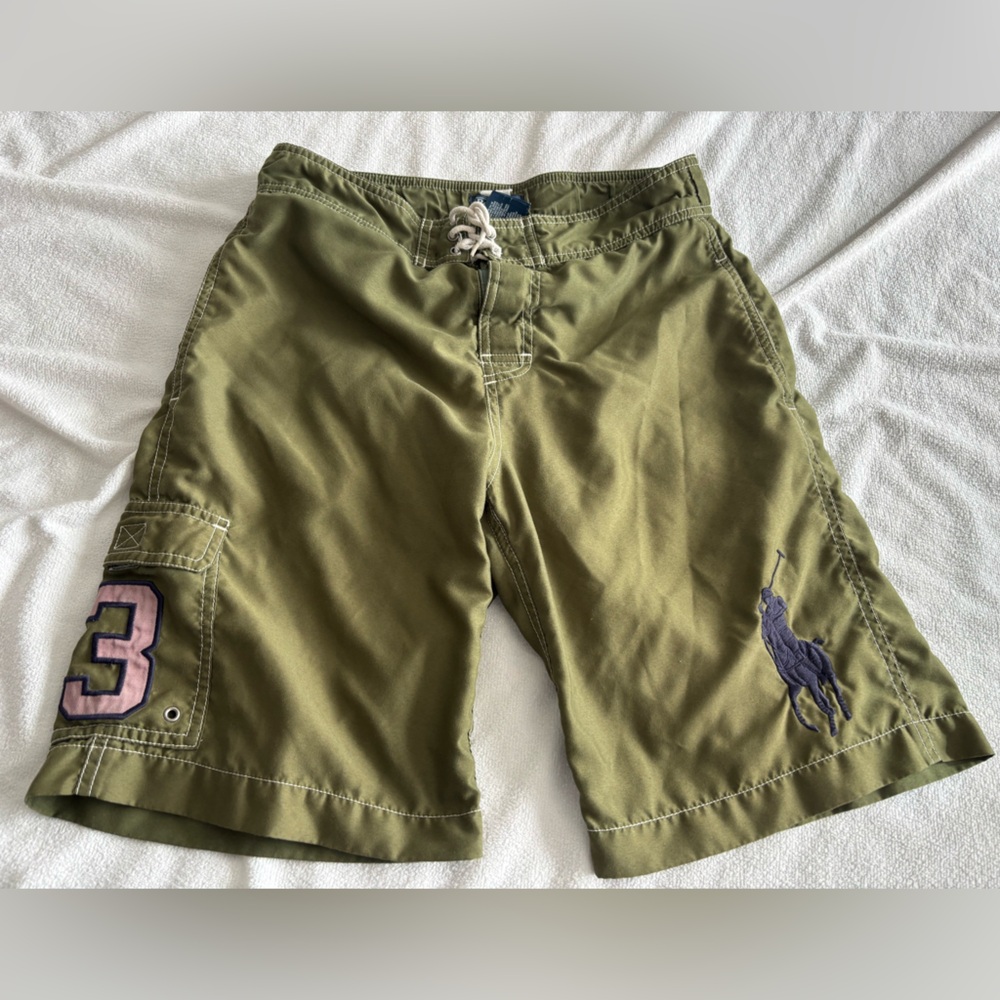 Polo by Ralph Lauren Khaki Cargo Swim Trunks-size 10/12